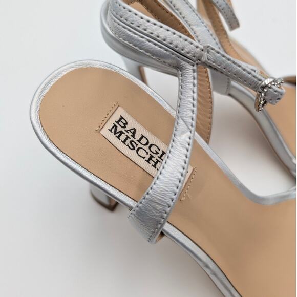 Badgley Mischka Cady Square Toe High Heel Sandals Women's Silver Size US8 EU39 - Picture 12 of 13